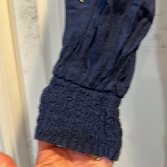 Lilly Pulitzer Sharise Navy Embroidered Peasant Blouse M - Picture 6 of 10